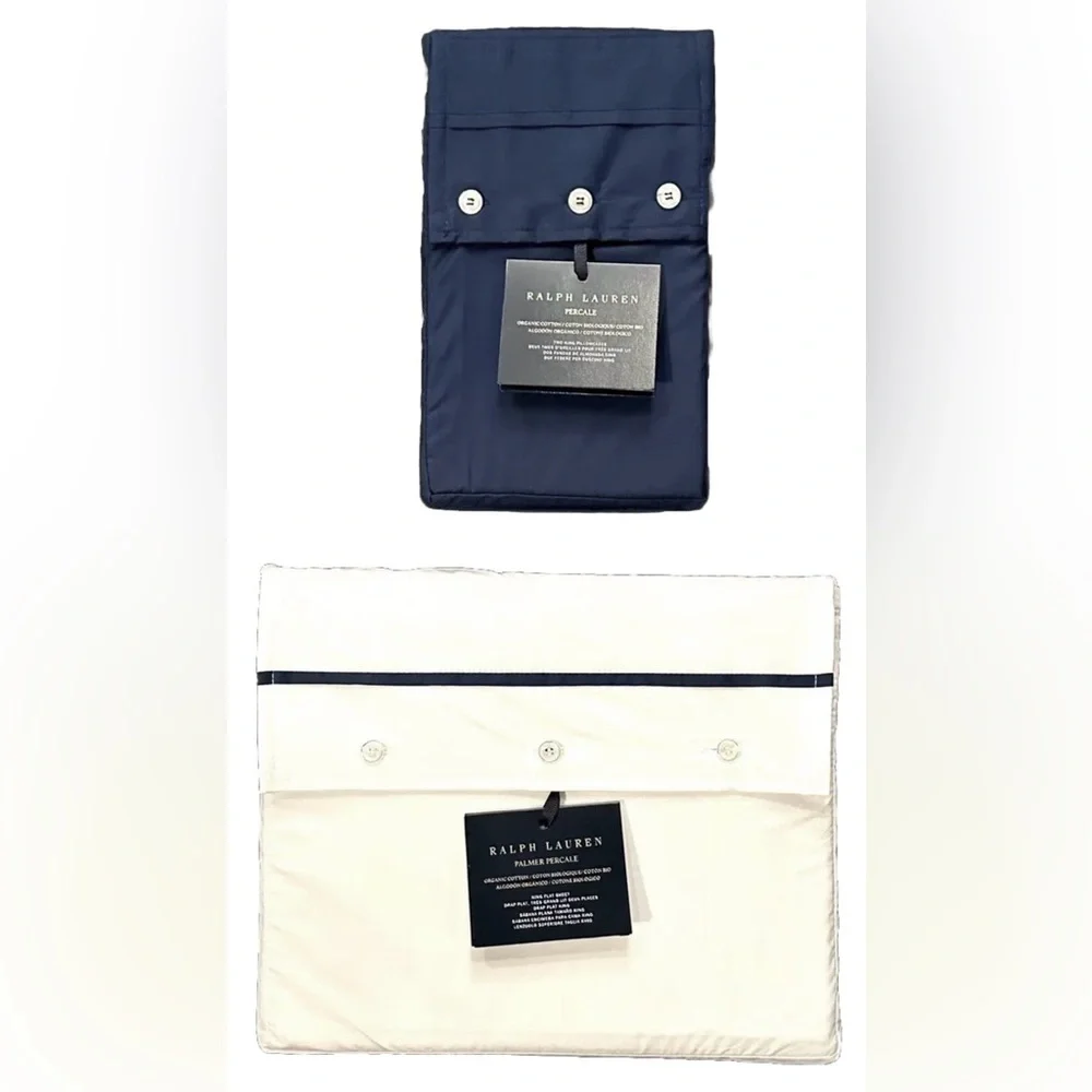$340 RALPH LAUREN KING FLAT SHEET + 2 PILLOWCASES PERCALE HARBOR BLUE MIX NEW